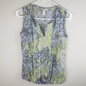 Banana Republic Abstract Dots Top Pleated Semi Sheer in Gray and Yellow XS
